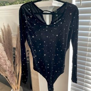 Wild Fable Galaxy Glitter Black Velvet Bodysuit